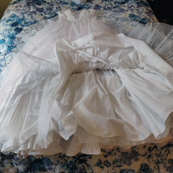 NWOT: Blush / Cashmere Pearl Beaded Lace & Tulle Ballgown with Ribbon Belt - Picture 9 of 12